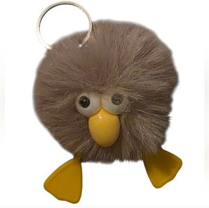 Fluffy Gray Bird Keychain Or Bag Charm with Yellow Accents